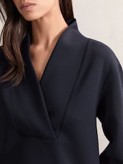 Reiss Navy Annabel Modal-Blend Shawl-Neck Sweatshirt - Image 1 of 5