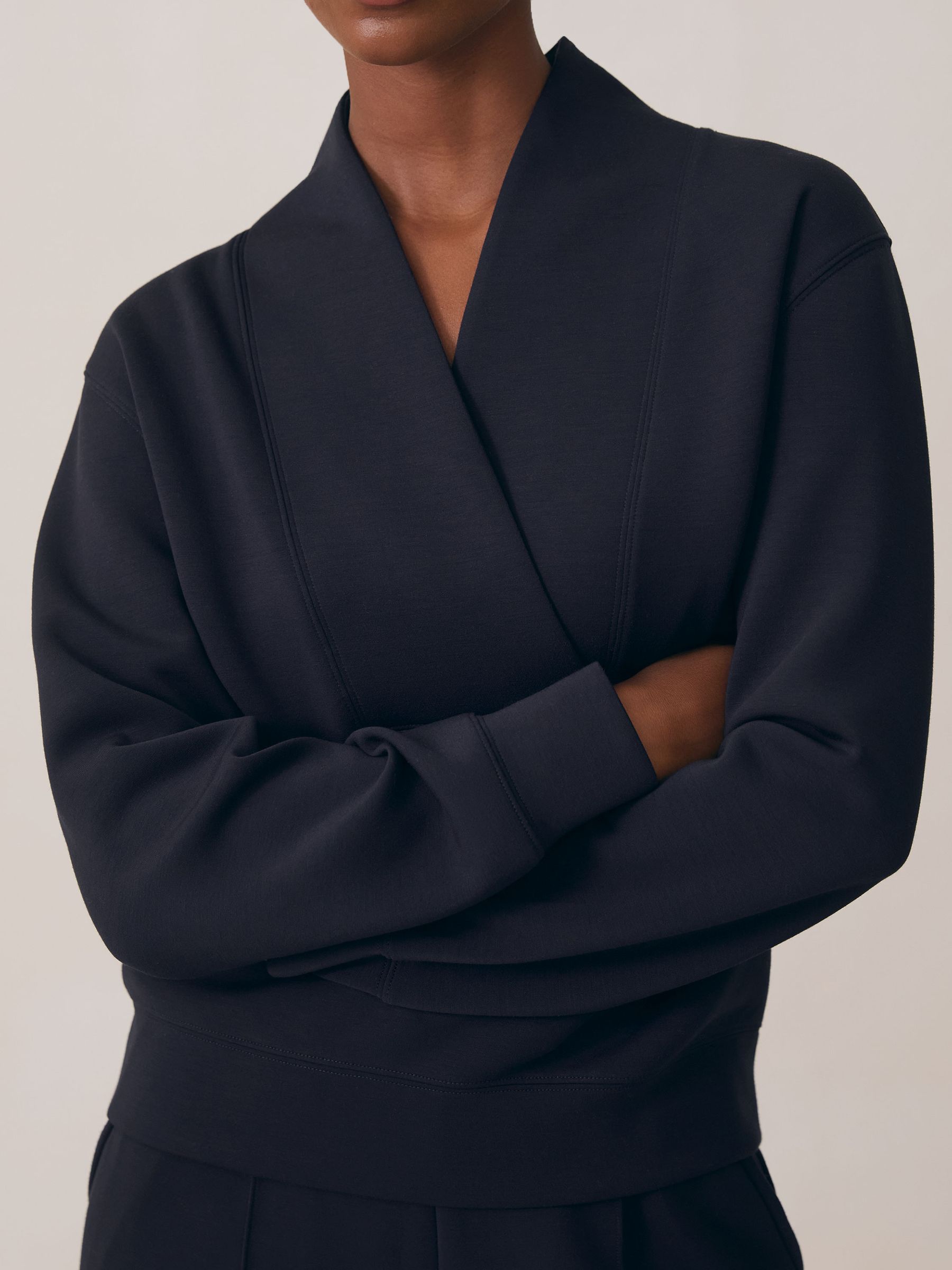 Buy Reiss Navy Annabel Interlock Shawl-Neck Sweatshirt with Modal