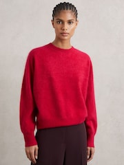 Reiss Red Misha Brushed Cashmere Crew Neck Jumper - Image 1 of 6