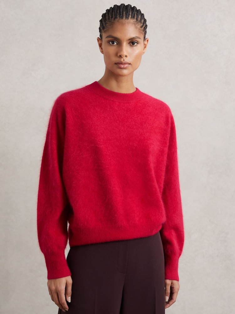 Reiss Red Misha Brushed Cashmere Crew Neck Jumper - Image 1 of 6