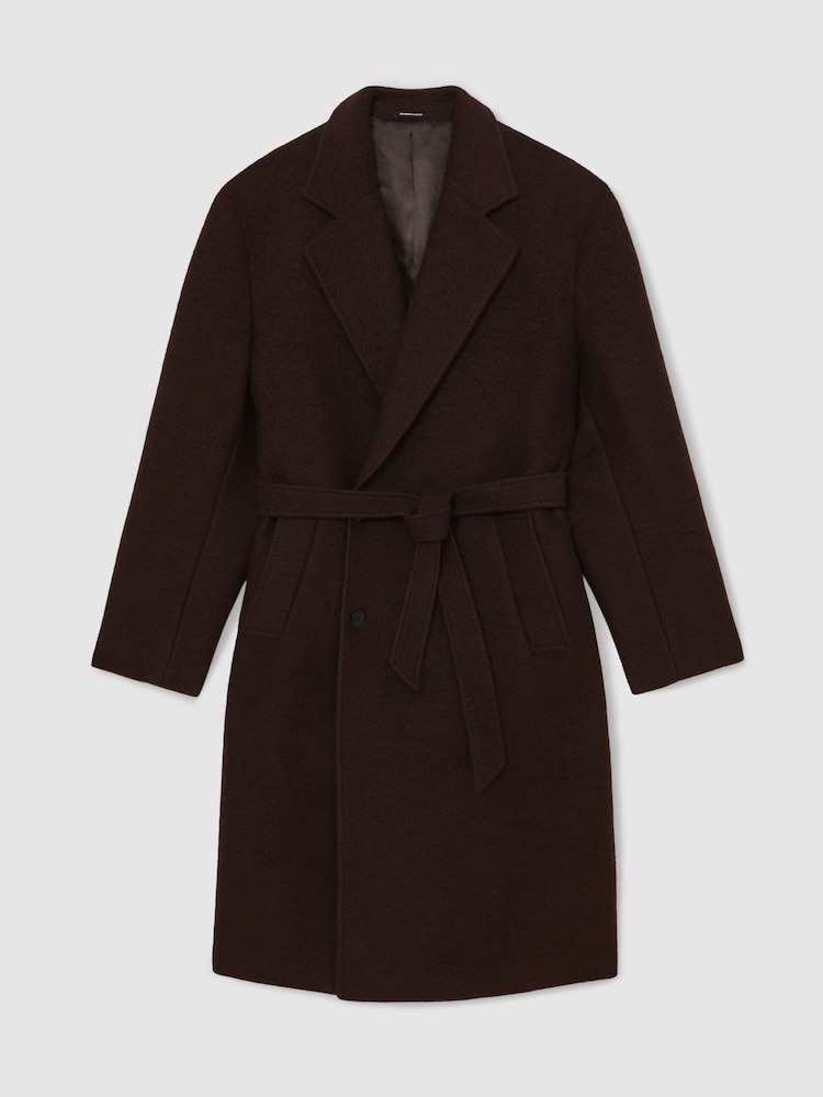 Reiss Chocolate Brown Clavis Bouclé Double-Breasted Overcoat Wool-Blend - Image 2 of 7 Reiss Chocolate Brown Clavis Bouclé Double-Breasted Overcoat Wool-Blend - Image 2 of 7