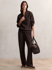 Reiss Dark Chocolate Annabel Modal-Blend Shawl-Neck Sweatshirt - Image 1 of 5