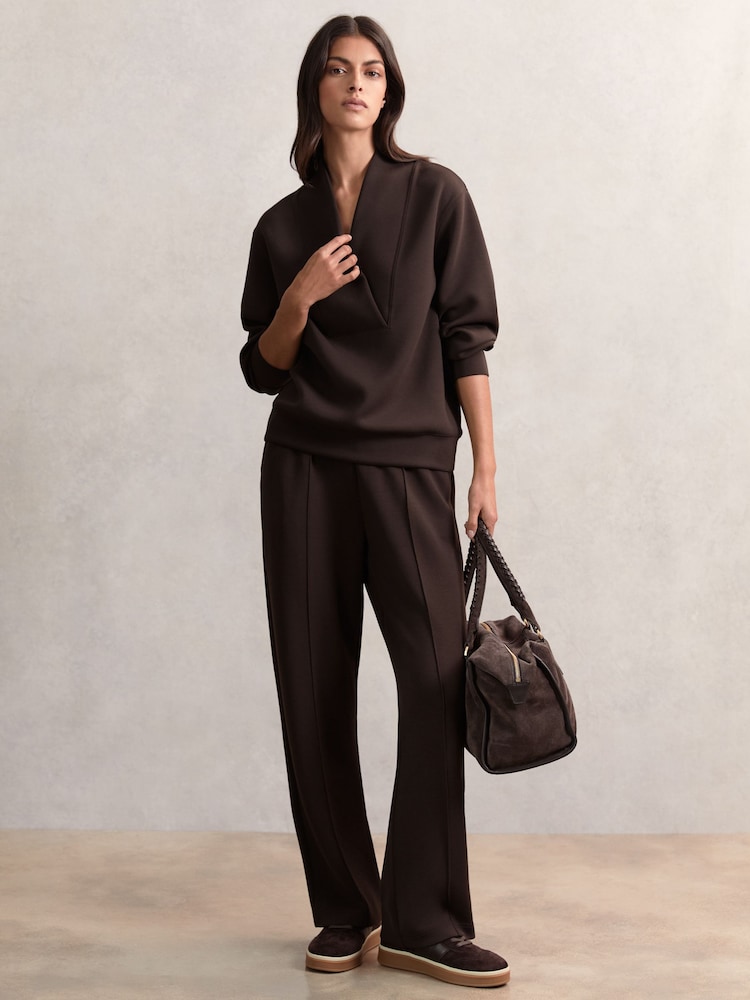 Reiss Dark Chocolate Annabel Modal-Blend Shawl-Neck Sweatshirt - Image 1 of 5