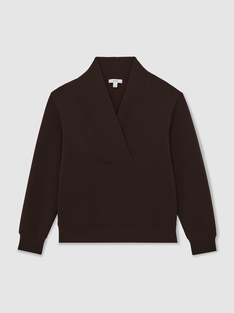 Reiss Dark Chocolate Annabel Modal-Blend Shawl-Neck Sweatshirt - Image 2 of 5