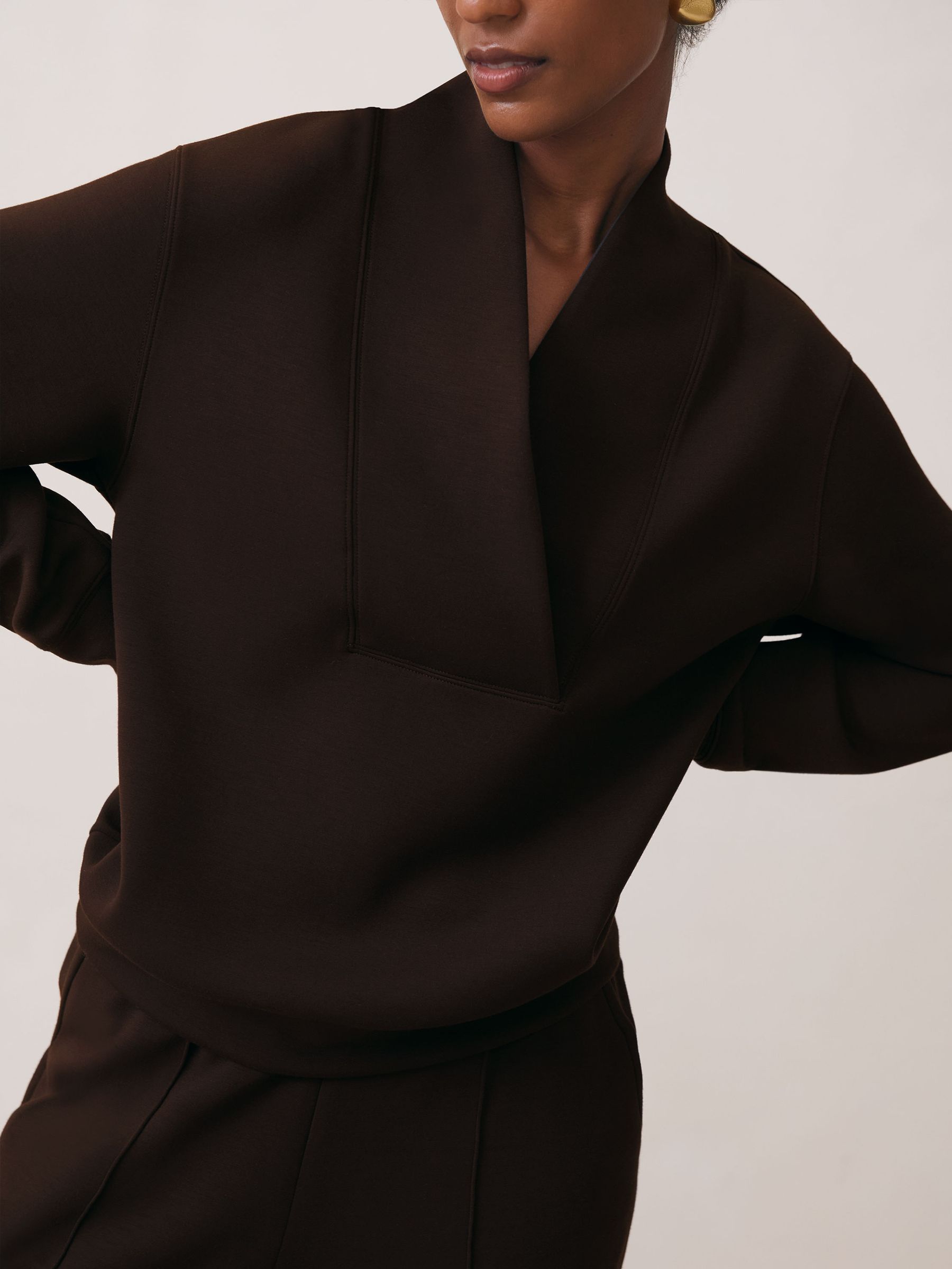 NRネックレスト/Neck rest ダークブラウン Buy Reiss Dark Chocolate Annabel Premium Interlock Shawl-Neck