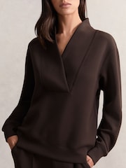 Reiss Dark Chocolate Annabel Modal-Blend Shawl-Neck Sweatshirt - Image 3 of 5