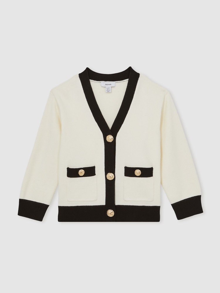 Reiss Ecru Mila Tipped V-Neck Cardigan - Image 2 of 4