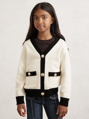 Reiss Ecru Mila Tipped V-Neck Cardigan - Image 3 of 4