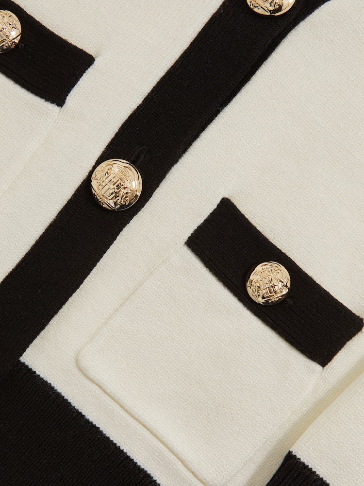 Reiss Ecru Mila Tipped V-Neck Cardigan - Image 4 of 4