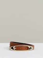 Reiss Tan Evelina Leather Oval Buckle Belt - Image 1 of 4