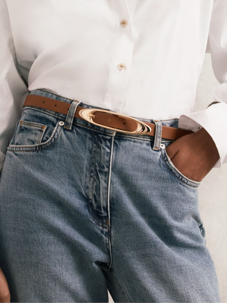 Reiss Tan Evelina Leather Oval Buckle Belt - Image 2 of 4