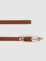 Reiss Tan Evelina Leather Oval Buckle Belt - Image 3 of 4