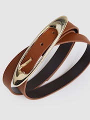 Reiss Tan Evelina Leather Oval Buckle Belt - Image 4 of 4