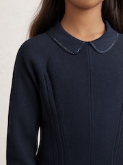 Reiss Navy Zadie Embellished Collar Knitted Dress - Image 1 of 4