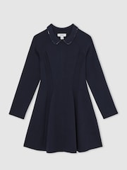 Reiss Navy Zadie Embellished Collar Knitted Dress - Image 2 of 4