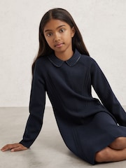 Reiss Navy Zadie Embellished Collar Knitted Dress - Image 3 of 4