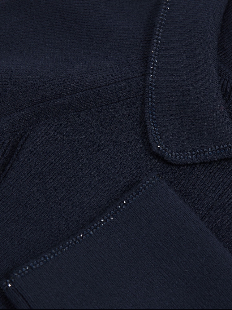 Reiss Navy Zadie Embellished Collar Knitted Dress - Image 4 of 4