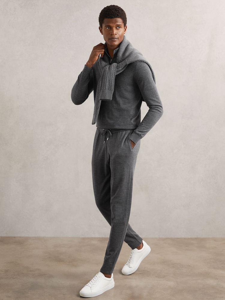 Reiss Derby Grey Melange Billings Merino Wool Cuffed Joggers - Image 1 of 6
