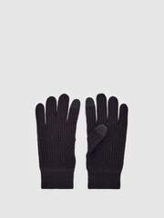 Reiss Chocolate Brown Lawson Ribbed-Merino Touchscreen Gloves - Image 1 of 3