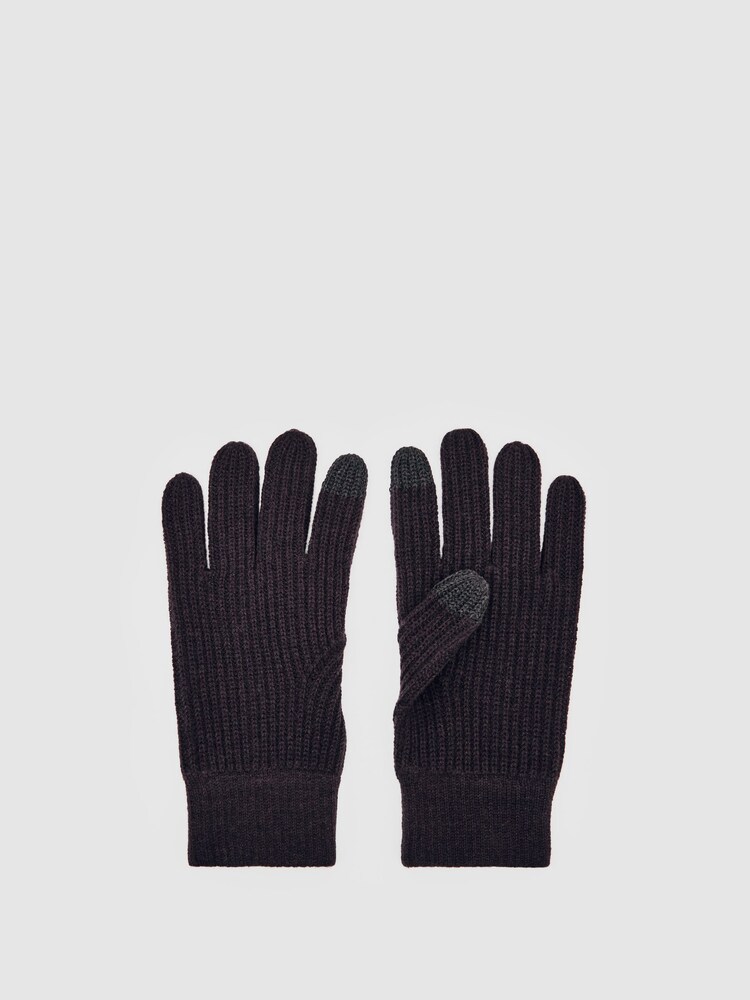 Reiss Chocolate Brown Lawson Ribbed-Merino Touchscreen Gloves - Image 1 of 3