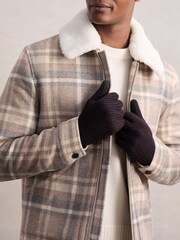 Reiss Chocolate Brown Lawson Ribbed-Merino Touchscreen Gloves - Image 2 of 3