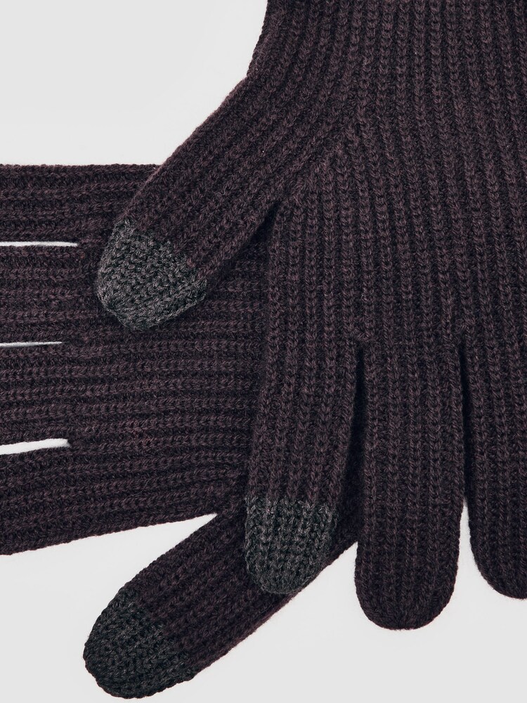 Reiss Chocolate Brown Lawson Ribbed-Merino Touchscreen Gloves - Image 3 of 3
