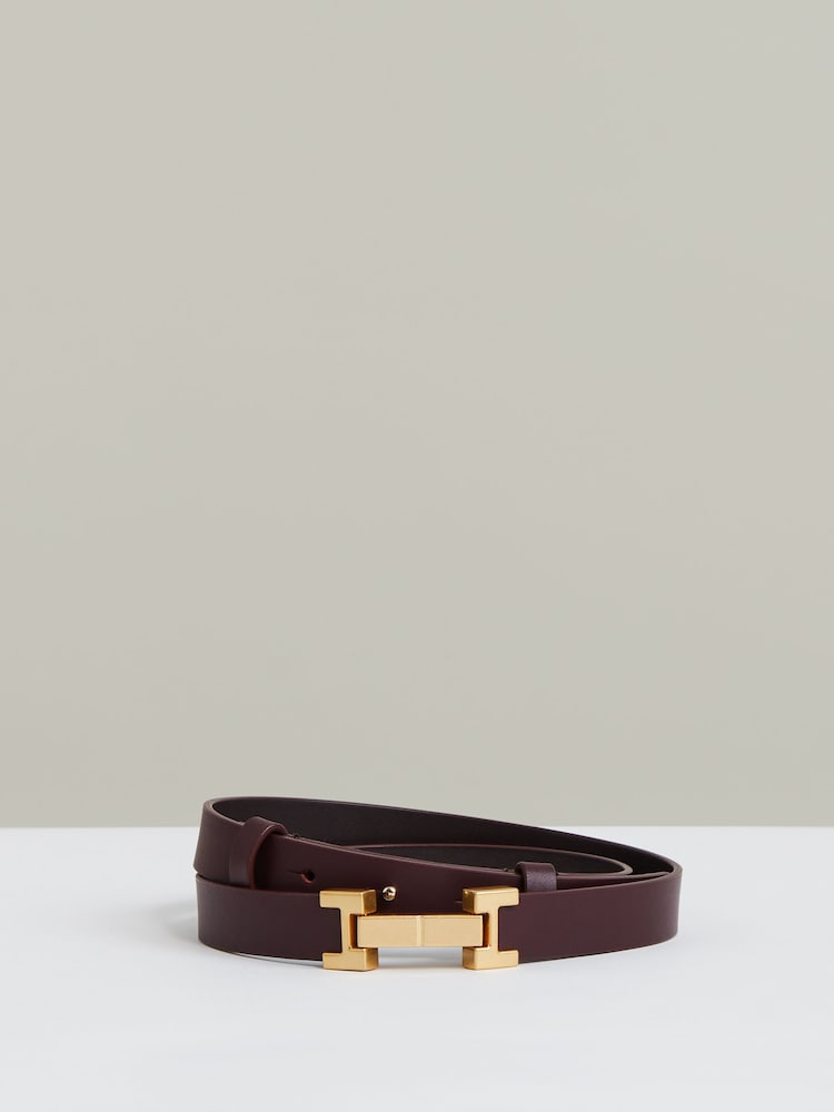 Reiss Burgundy Hayley Leather Square Hinge Belt - Image 1 of 4
