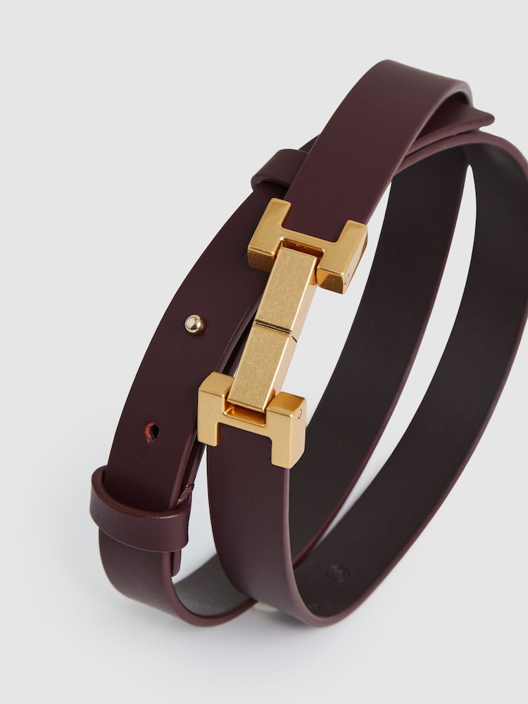 Reiss Burgundy Hayley Leather Square Hinge Belt - Image 4 of 4