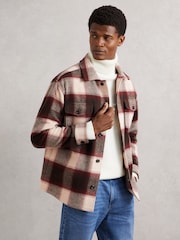Reiss Bordeaux Mcfadden Wool-Blend Check Overshirt - Image 1 of 6
