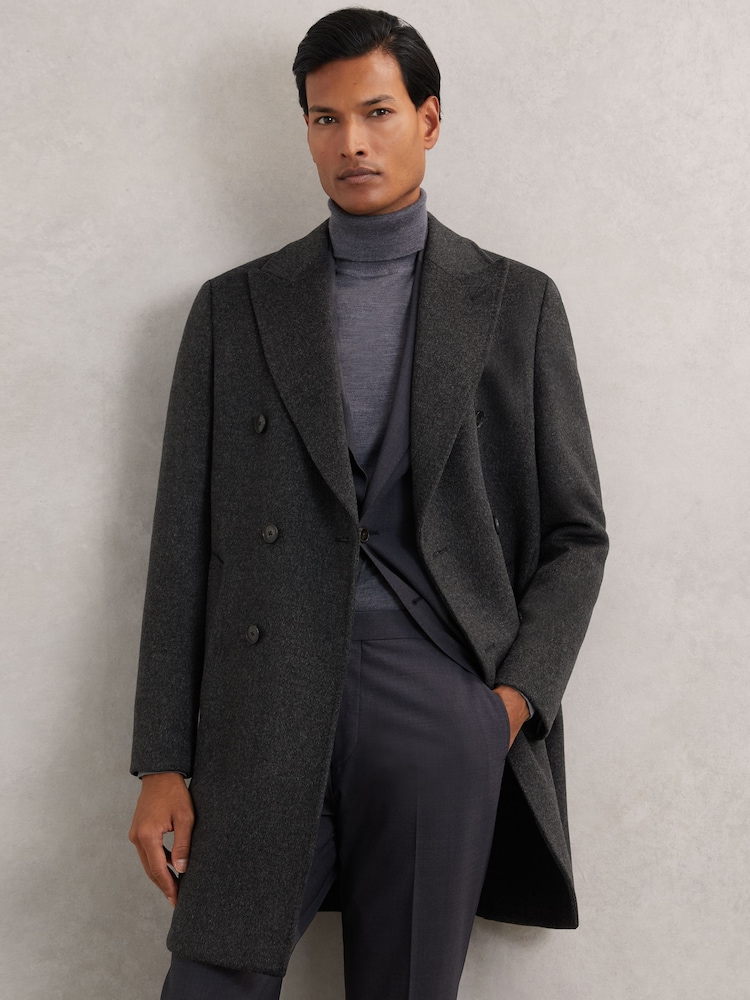 Reiss Charcoal Grey Timpano Wool-Blend Double-Breasted Overcoat - Image 1 of 6