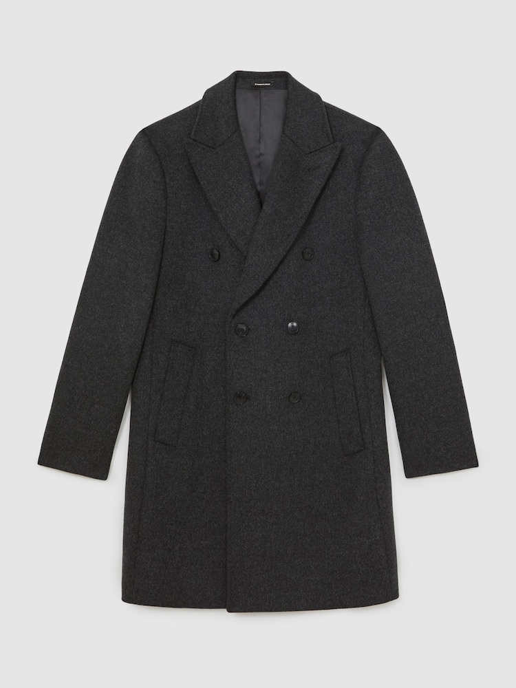 Reiss Charcoal Grey Timpano Wool-Blend Double-Breasted Overcoat - Image 2 of 6