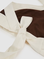 Reiss Chocolate/Cream Rebecca Linen Halterneck Cropped Top - Image 5 of 6