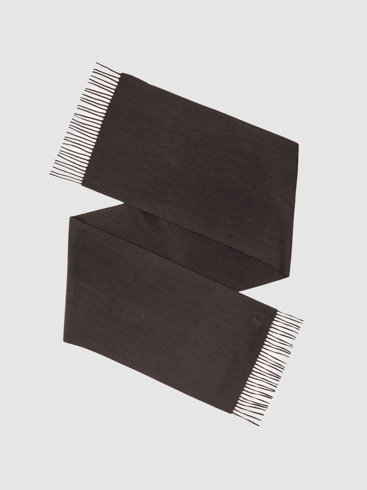 Reiss Chocolate Brown Picton Wool-Cashmere Script-Logo Scarf - Image 1 of 6