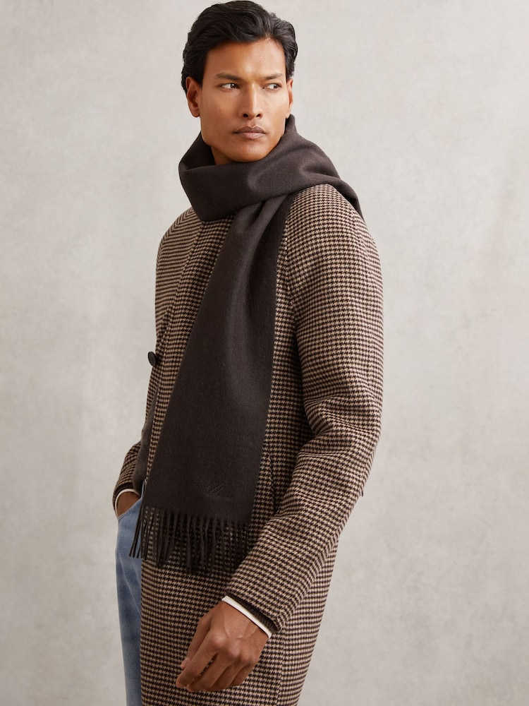 Reiss Chocolate Brown Picton Wool-Cashmere Script-Logo Scarf - Image 2 of 6