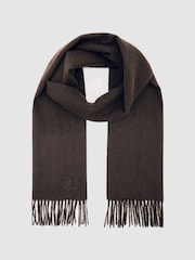 Reiss Chocolate Brown Picton Wool-Cashmere Script-Logo Scarf - Image 3 of 6