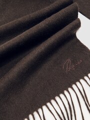 Reiss Chocolate Brown Picton Wool-Cashmere Script-Logo Scarf - Image 5 of 6