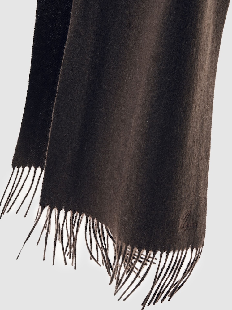 Reiss Chocolate Brown Picton Wool-Cashmere Script-Logo Scarf - Image 6 of 6