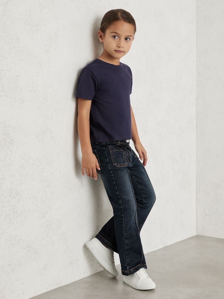 Reiss Navy Belle Cotton Crew Neck T-Shirt - Image 1 of 4 Reiss Navy Belle Cotton Crew Neck T-Shirt - Image 1 of 4