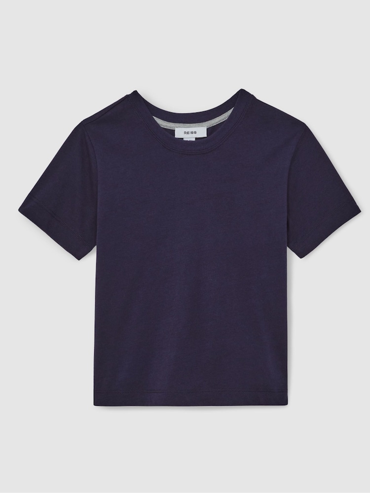 Reiss Navy Belle Cotton Crew Neck T-Shirt - Image 2 of 4 Reiss Navy Belle Cotton Crew Neck T-Shirt - Image 2 of 4