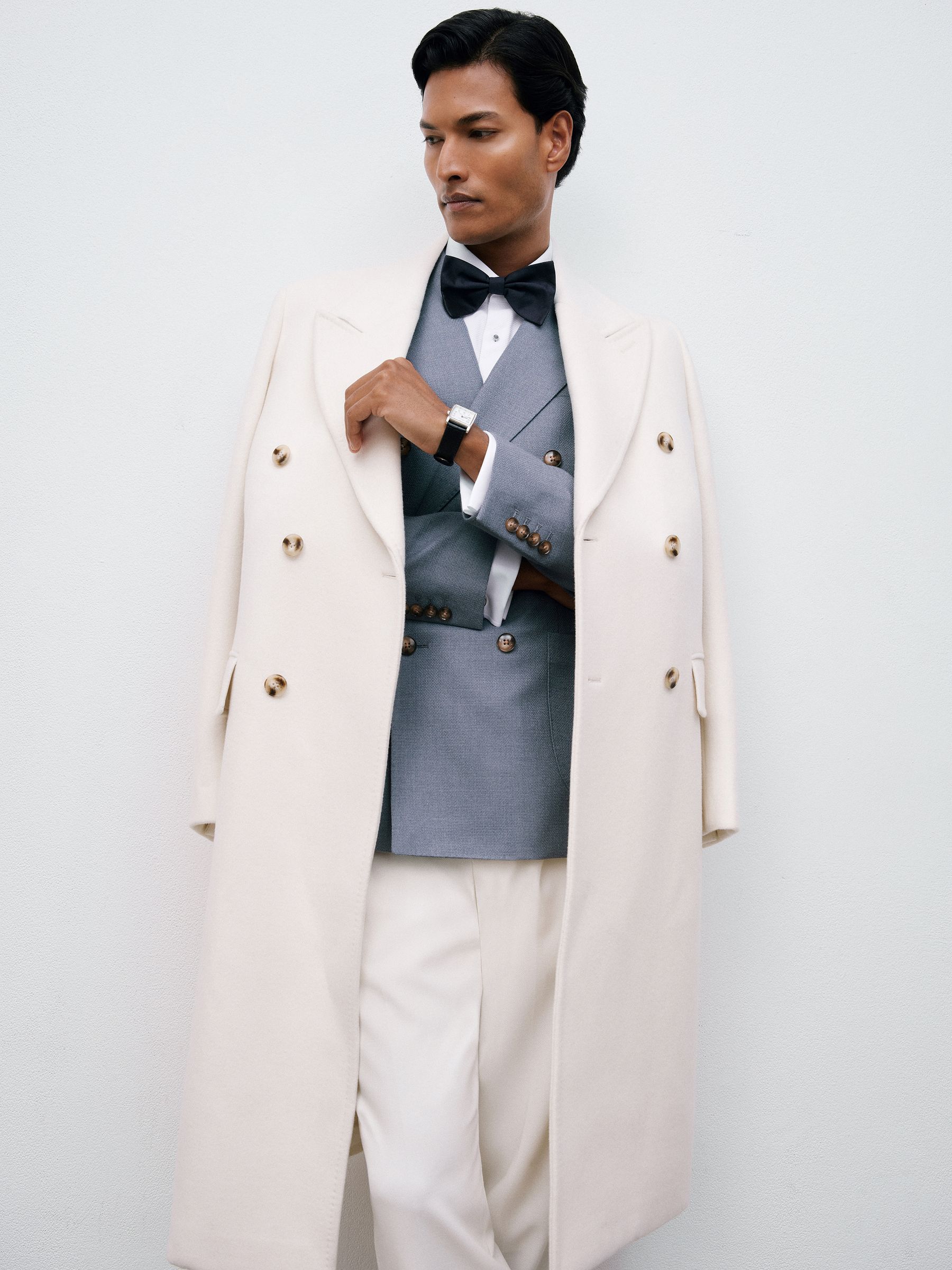 Buy Reiss White Gallo Wool-Blend Double-Breasted Overcoat from