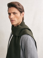 Reiss Dark Military Green Picton Wool-Cashmere Script-Logo Scarf - Image 2 of 5