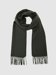 Reiss Dark Military Green Picton Wool-Cashmere Script-Logo Scarf - Image 3 of 5