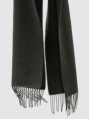 Reiss Dark Military Green Picton Wool-Cashmere Script-Logo Scarf - Image 5 of 5