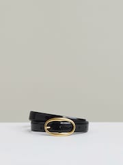 Reiss Navy Drew Patent Leather Oval Buckle Belt - Image 1 of 3