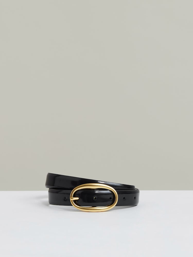 Reiss Navy Drew Patent Leather Oval Buckle Belt - Image 1 of 3