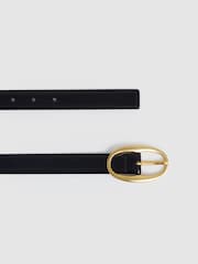 Reiss Navy Drew Patent Leather Oval Buckle Belt - Image 2 of 3
