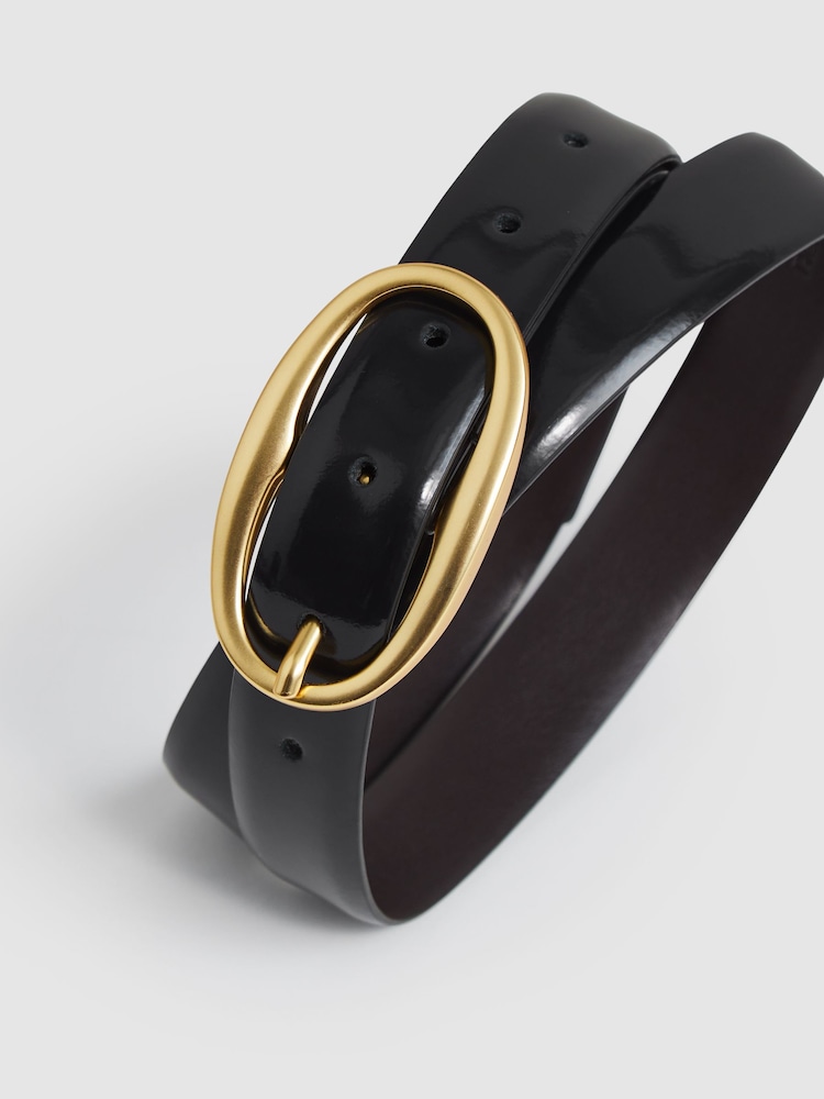Reiss Navy Drew Patent Leather Oval Buckle Belt - Image 3 of 3 Reiss Navy Drew Patent Leather Oval Buckle Belt - Image 3 of 3