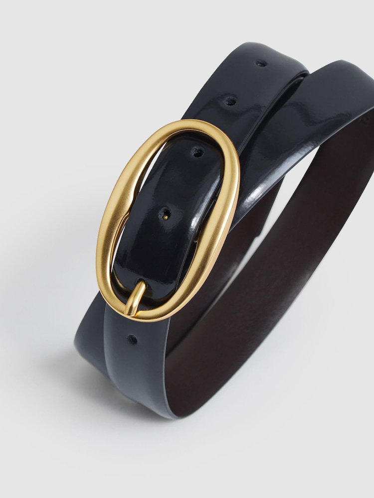 Reiss Navy Drew Patent Leather Oval Buckle Belt - Image 4 of 4 Reiss Navy Drew Patent Leather Oval Buckle Belt - Image 4 of 4
