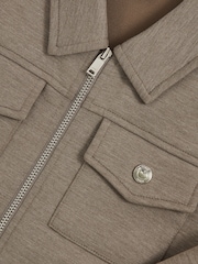 Reiss Taupe Brown Medina Interlock Zip Through Overshirt - Image 4 of 4