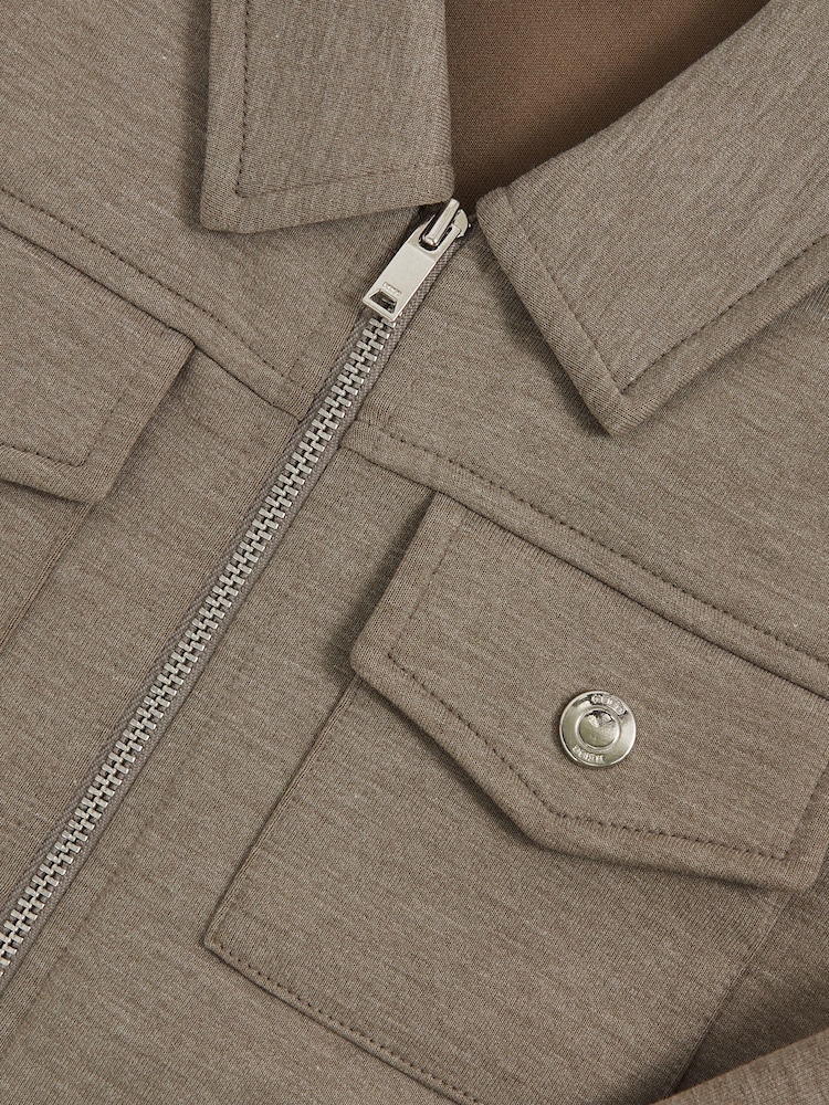 Reiss Taupe Brown Medina Interlock Zip Through Overshirt - Image 4 of 4